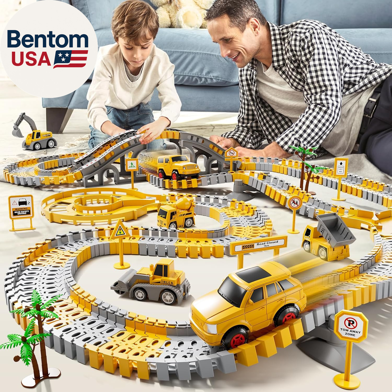 Toddlers Construction Race Tracks Toys Gifts for 3 4 5 6 Years Old Boys Kids, 2P