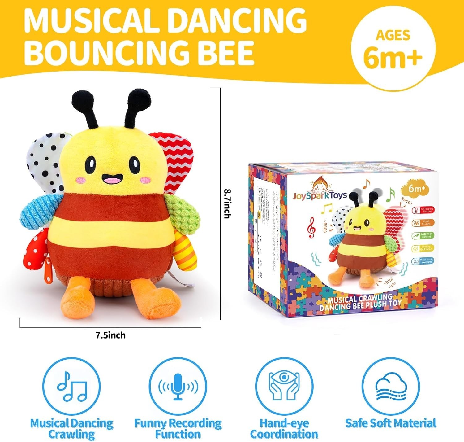 Musical Dancing Bee Plush Toy Rechargeable Baby Sensory Crawling 6-18M