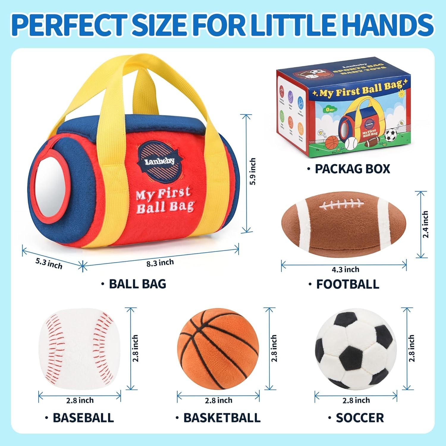 Baby Toys Fabric Sensory Balls Musical Mirror Sports Bag Gift 0-12M