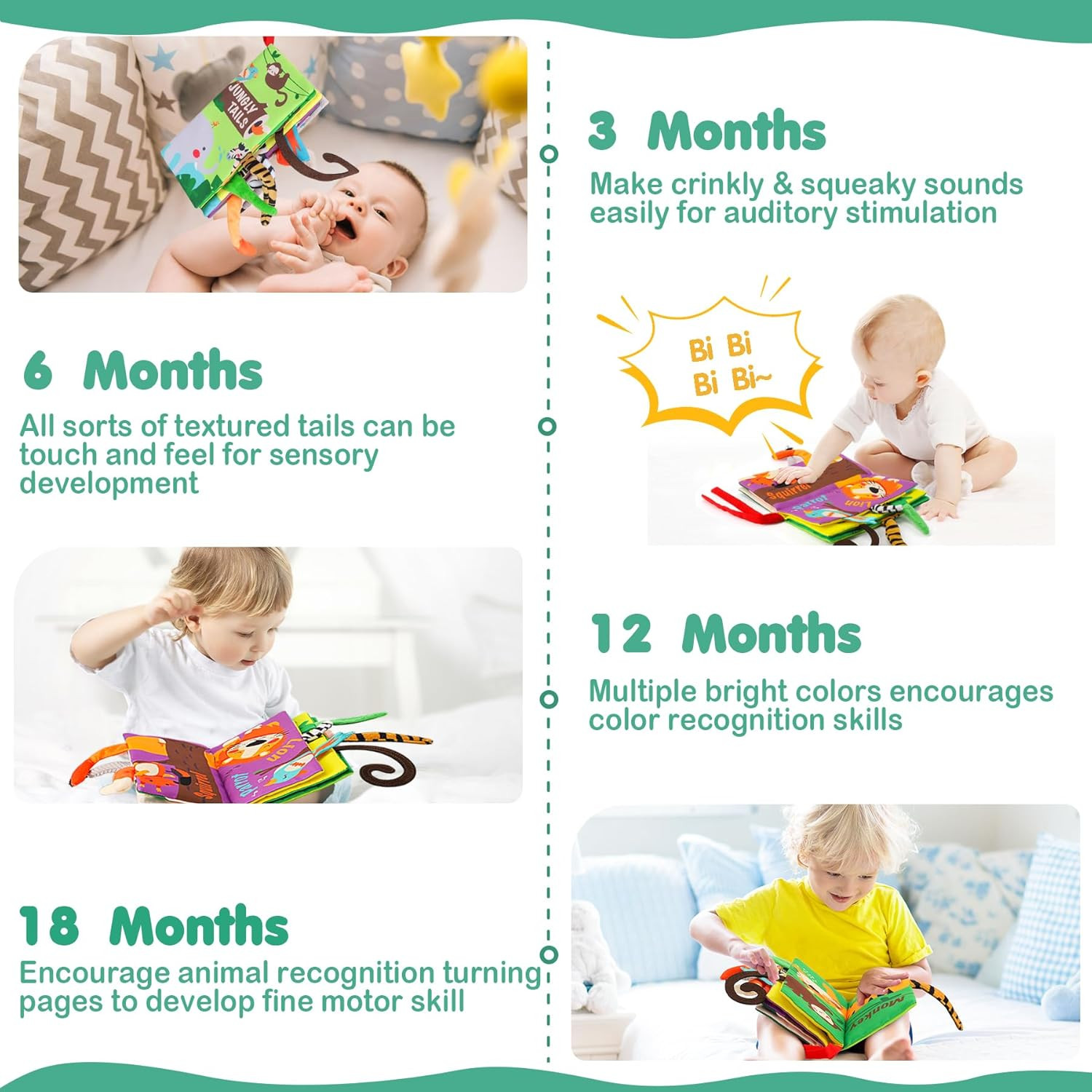 Baby Books Toys, Touch and Feel Crinkle Cloth Book for Infant Baby 0-3-6-12-18 M