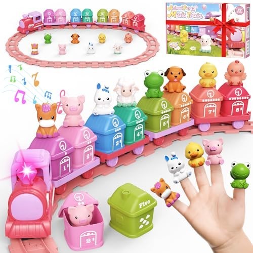 Train Set for Toddlers 2-4, Electric Toddler Train Set with Farm Animals, Music