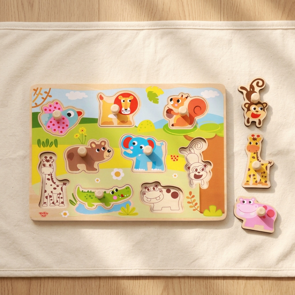 Wooden Animal Puzzle Board Toddler Peg Puzzle Montessori Learning Toy