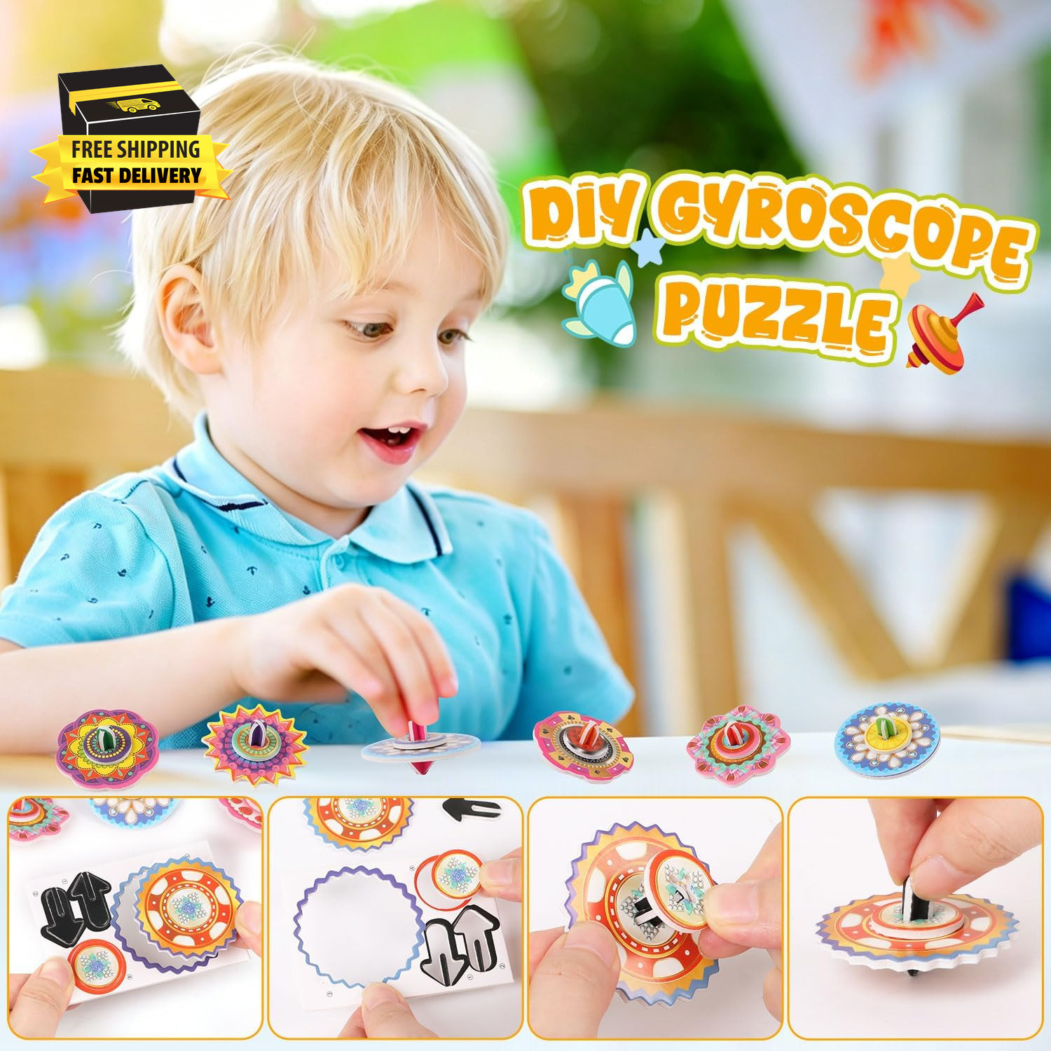 3D Cartoon Puzzle for Kids, 30 Pieces 3D Jigsaw Gyroscope Montessori Toys Creati