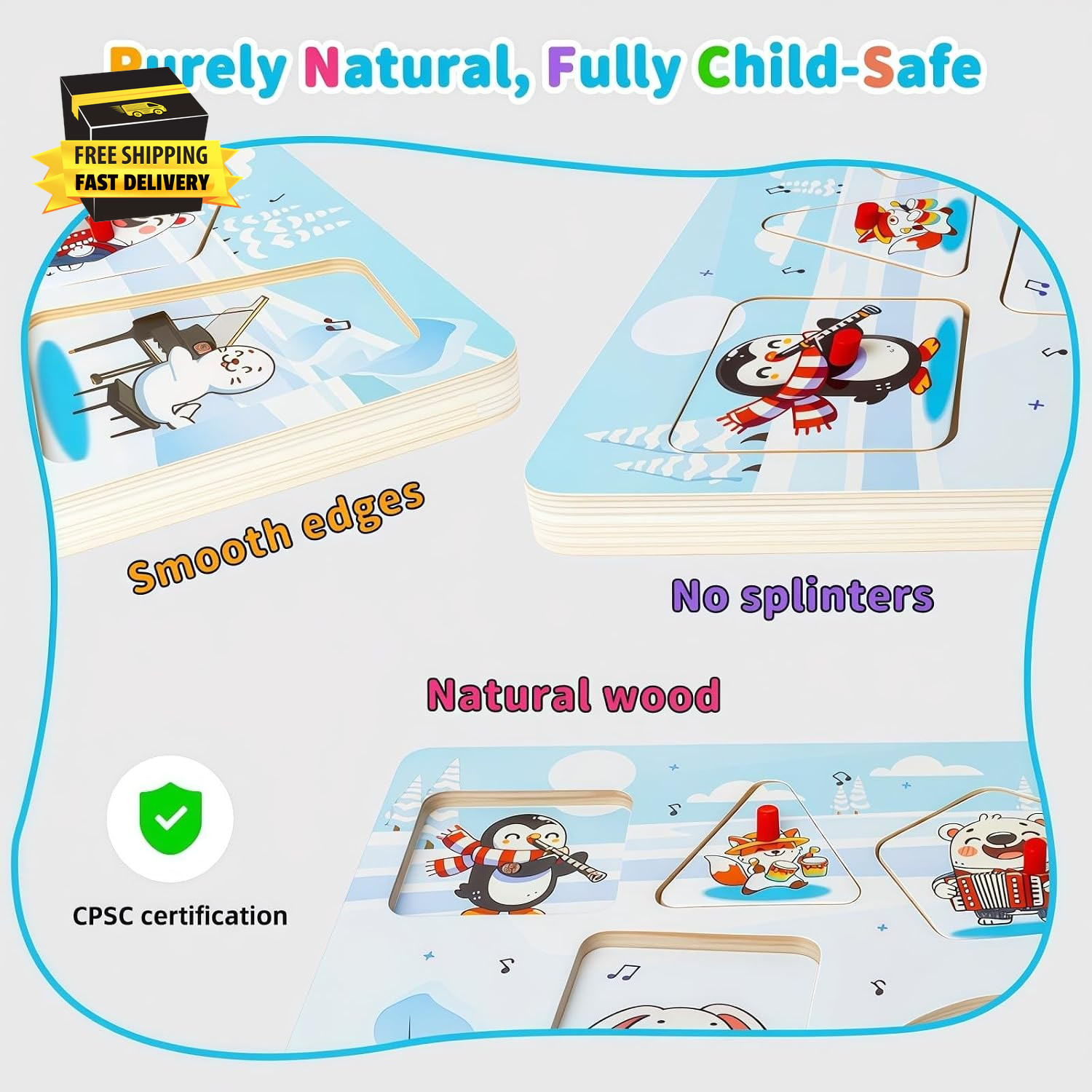 Wooden Sound Puzzles for Toddlers 1-5 with 6 Arctic Animals & Music | 6 Arctic A