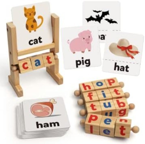 Wooden Reading Blocks Short Vowel Rods Spelling Games, Flash Cards Turning Ro…