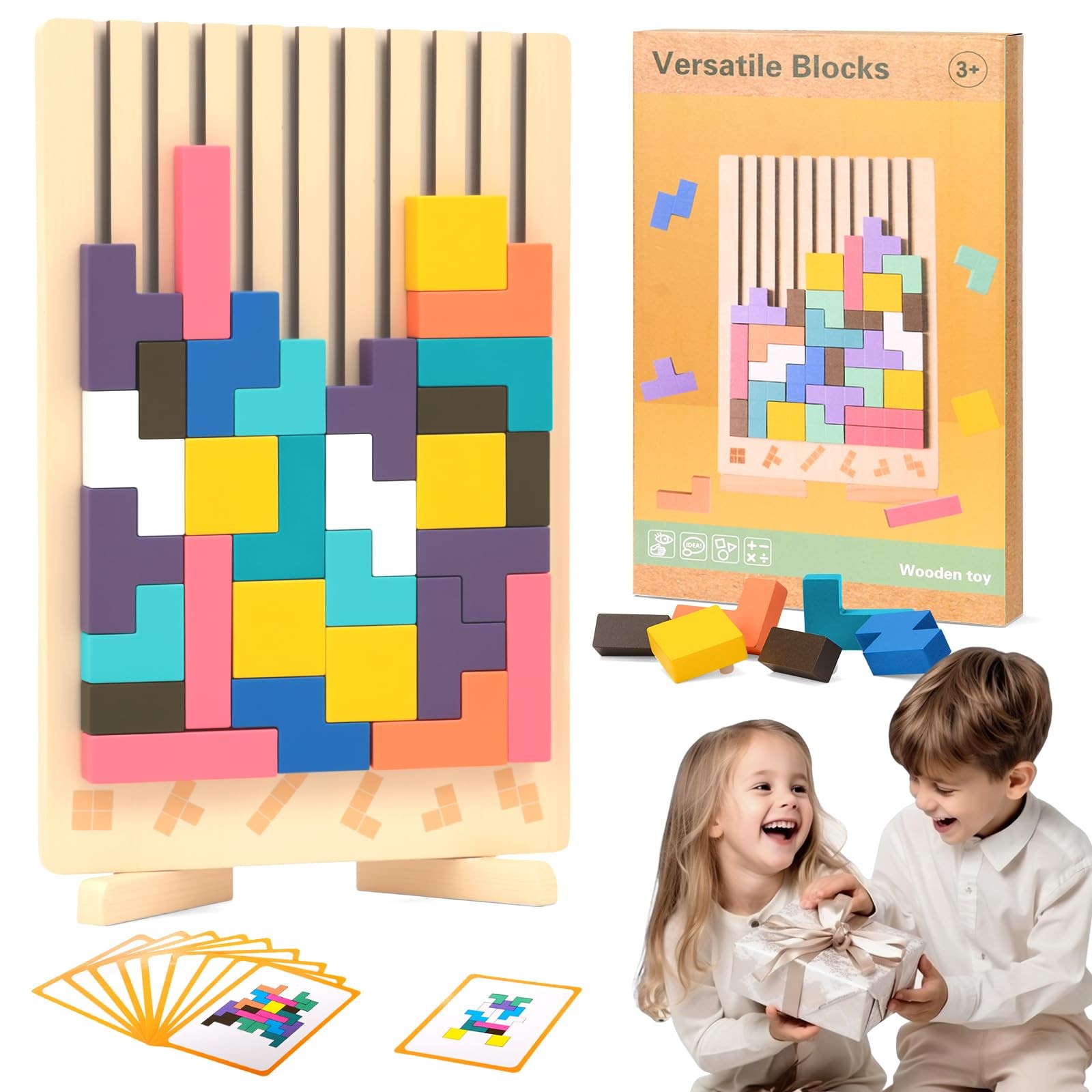 Wooden Stacking Puzzle Toy, Montessori Toys for 3+ Year 7.8″ X 1″ X 12.4″