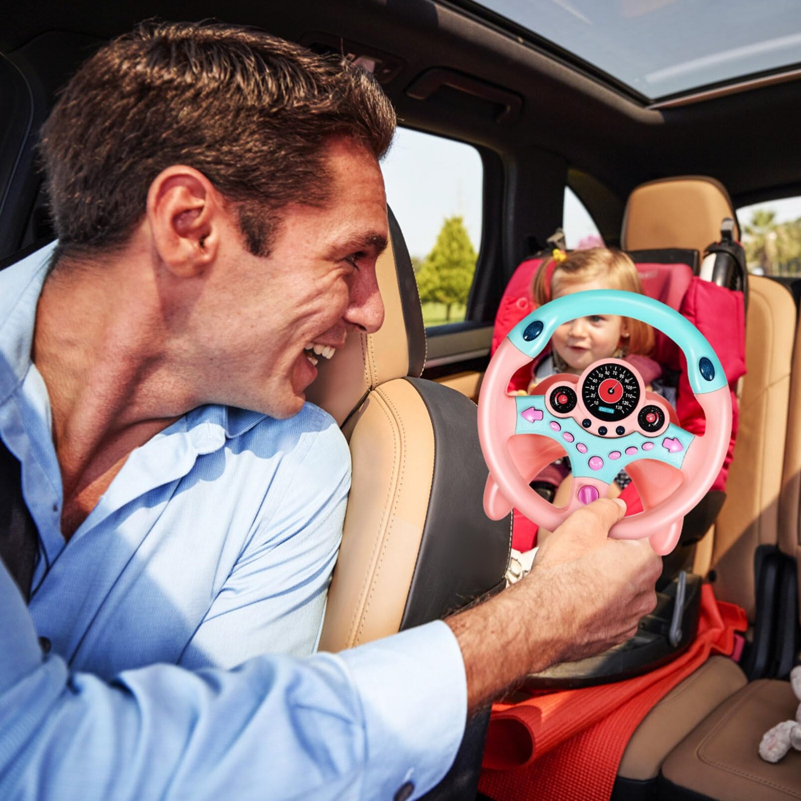 Steering Wheel Toy with Car Key, Racing Car Steering Wheel with Light and Mus…