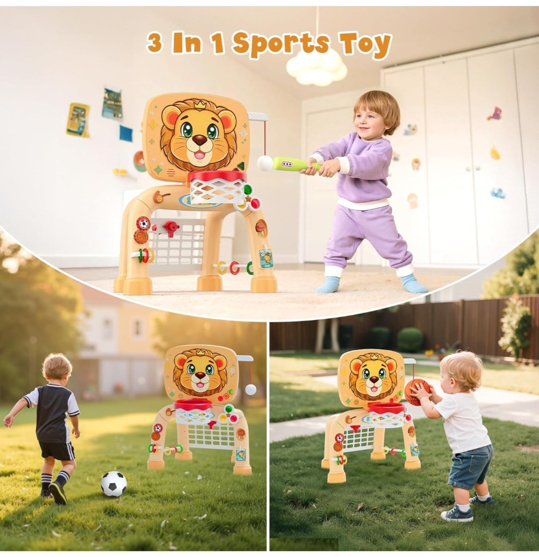 HYES Toddler Basketball Hoop Tball Set & Soccer Goal – Lion Sport Toys for 1…