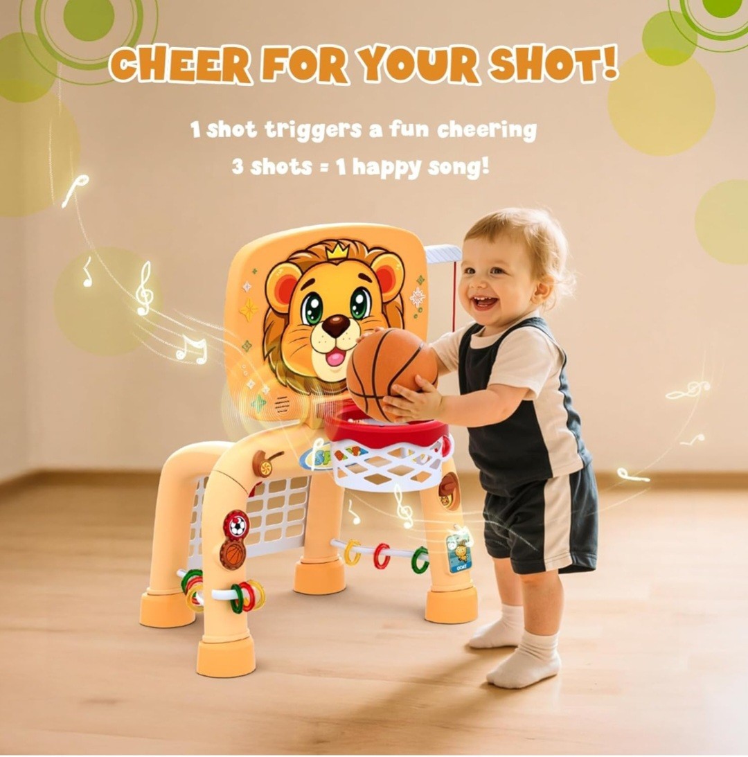 HYES Toddler Basketball Hoop Tball Set & Soccer Goal – Lion Sport Toys for 1…