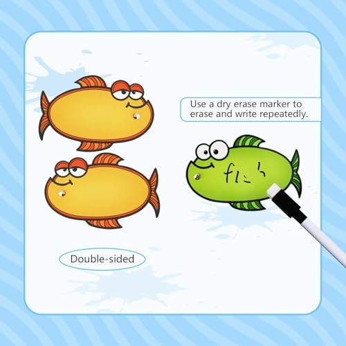 Magnetic Fishing Game, 24 Dry Erase Fish and 2 Wooden Toy Fishing Pole Sight