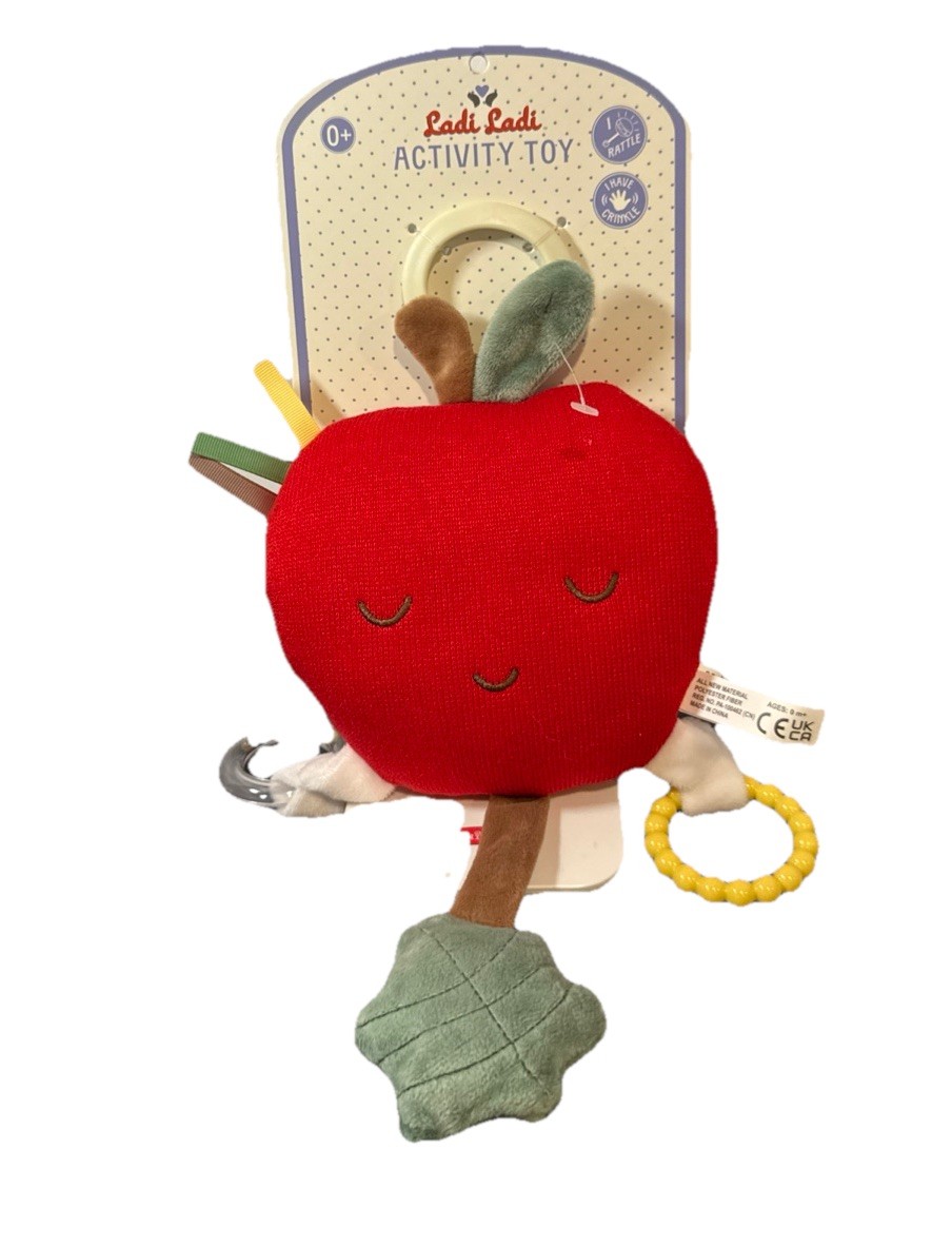 Baby Red Crinkle Rattle Apple Lovey Plush Stroller Activity Toy Travel Clip NWT