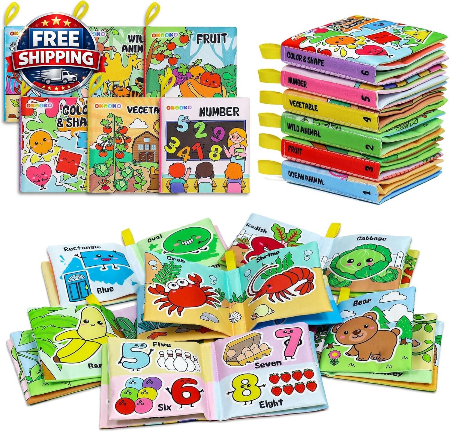 Soft Baby Books 6PCS Soft Cloth Books Bath Books Crinkle Washable Non-Toxic Earl
