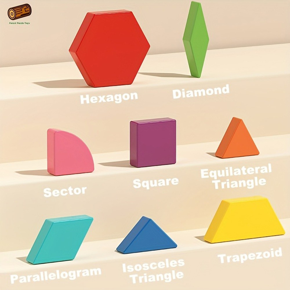 Wooden Magnetic Tangram Puzzle Set Geometric Shape Learning Toy for Preschoolers