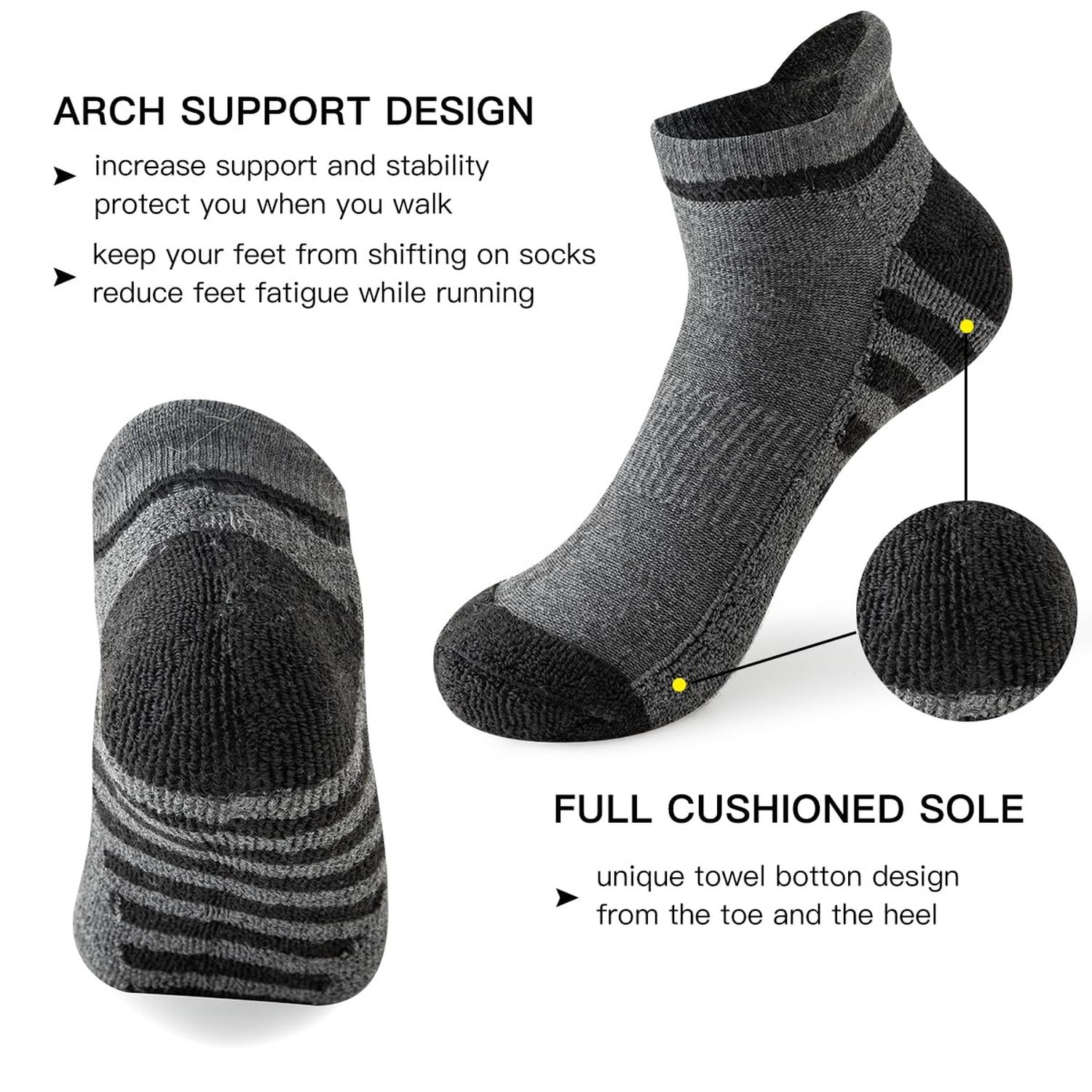 JOYNÉE 10 Pairs Mens Athletic Running Ankle Socks Men 10 Pack Low Cut Breat