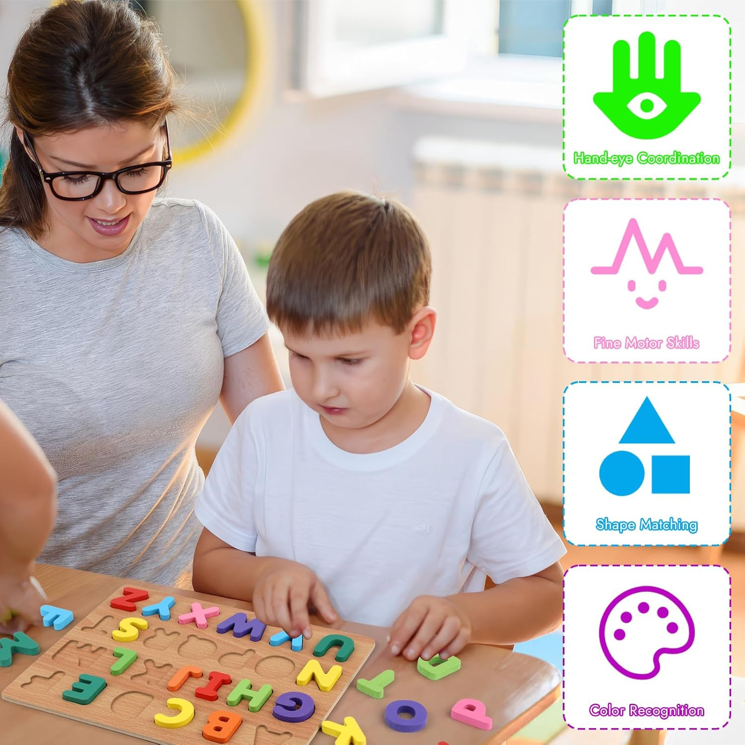 Alphabet Puzzle, Wooden Puzzles for Toddlers 3 4 5 Year Old, ABC Letter Puzzle,