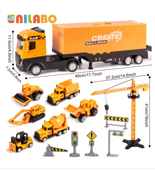 Alloy Construction Vehicles STEM Toy Set with Truck Crane Excavator for Kids