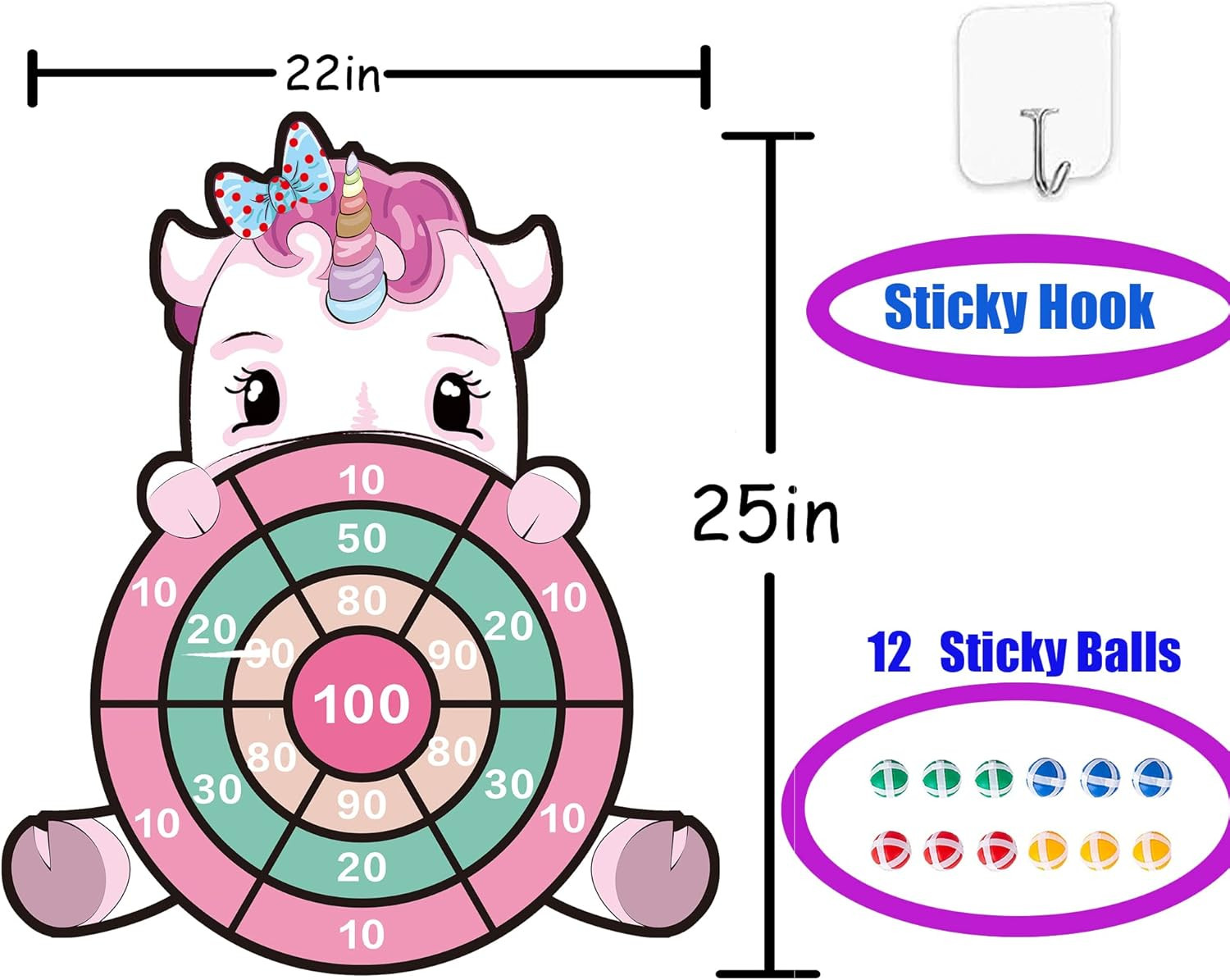 Unicorn Toys for 3-12 Year Old Girls,25”Large Dart Board Kids Toys for 6-12 Year