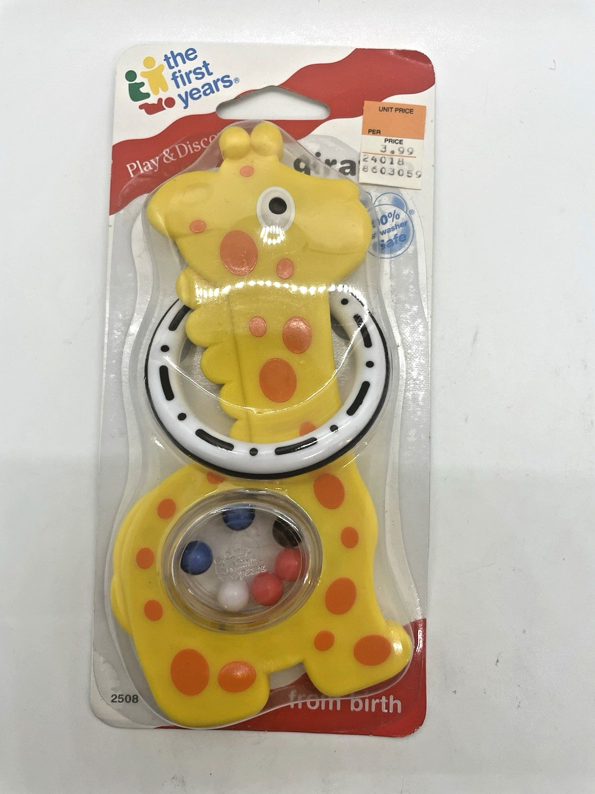 The First Years Giraffe Teether Rattle Toy Hard & Soft Textures Ring VTG 1998