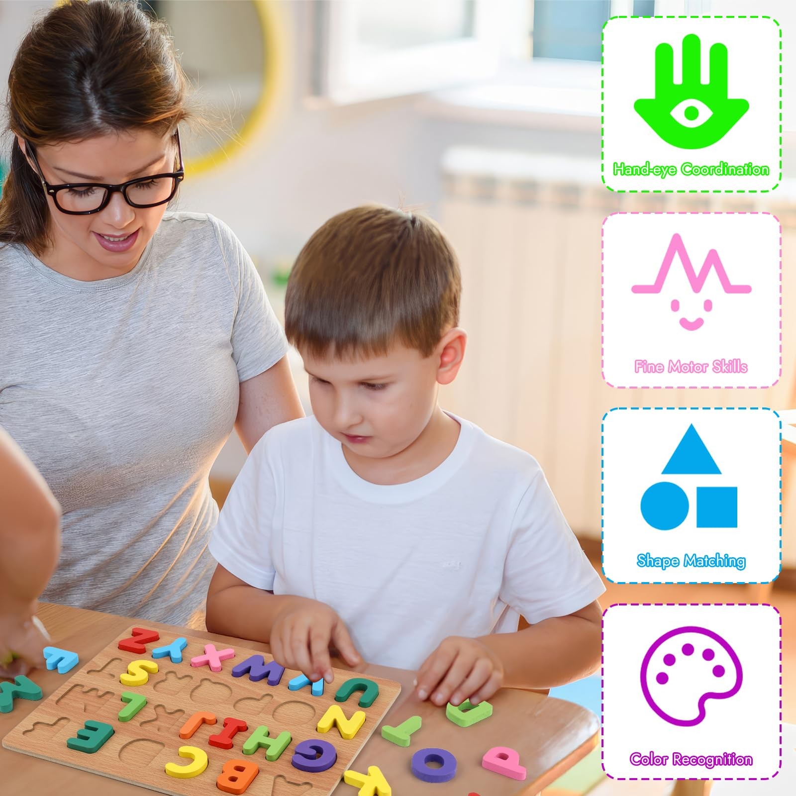 Alphabet Puzzle, Wooden Puzzles for Toddlers 3 4 5 Year Old, ABC Letter Puzzl…