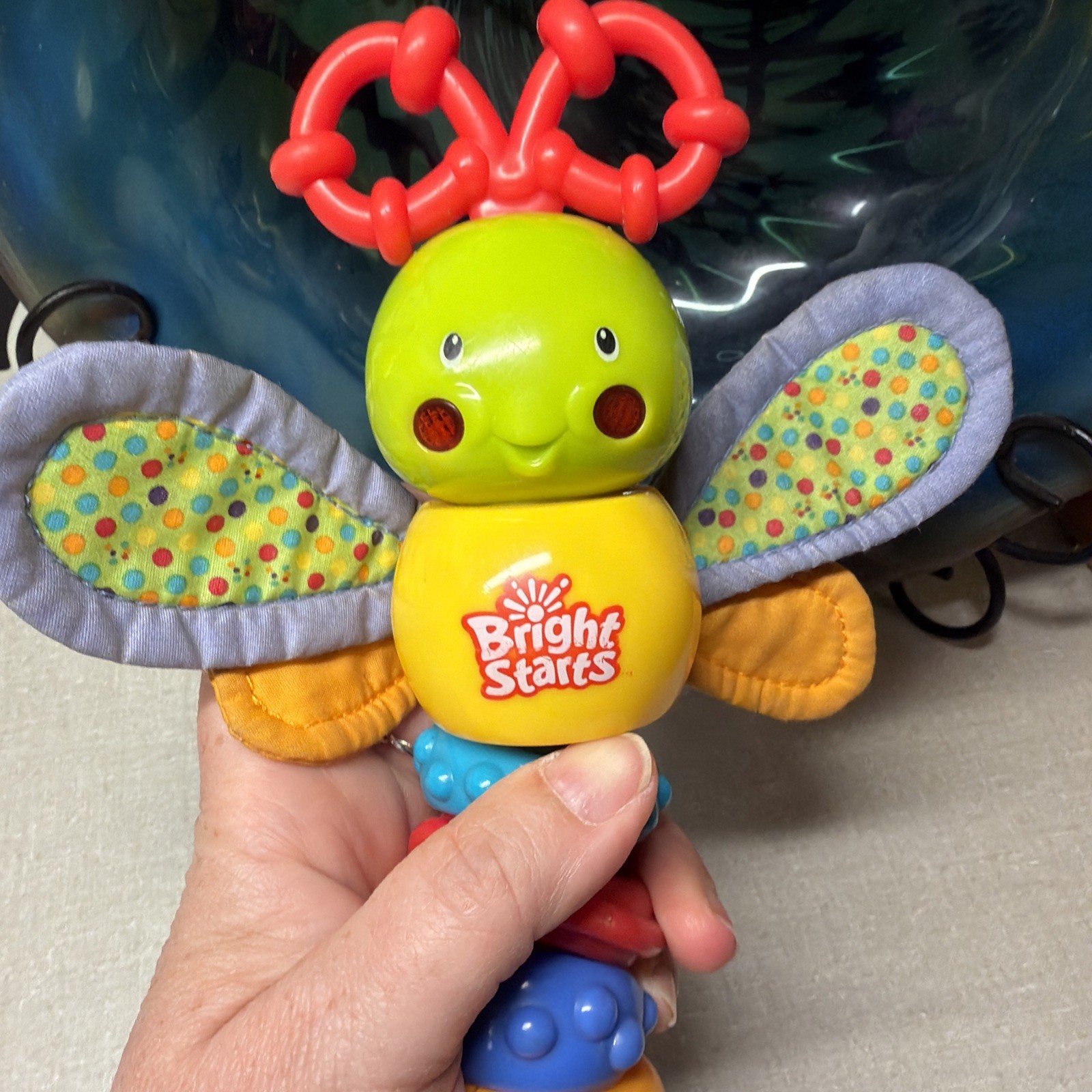 Bright Starts Twisty Bug dragonfly butterfly take along baby toy rattle lights
