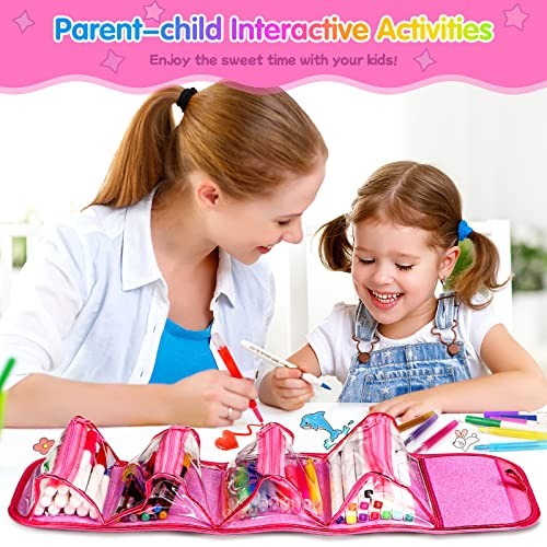 Unicorn Washable Markers Set 48 pcs with Glitte Pencil Case, Art Hot Pink