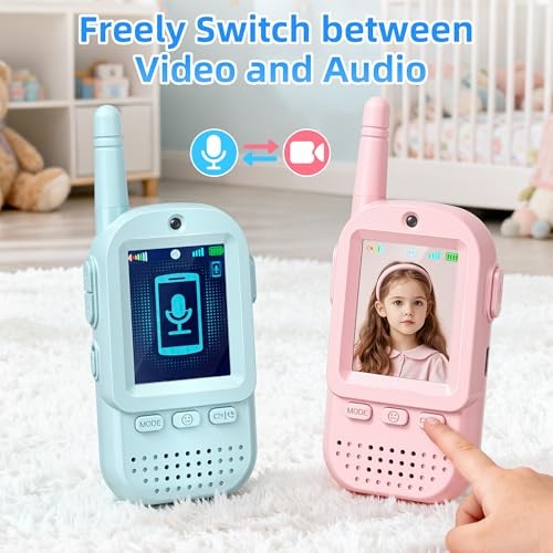 Video Walkie Talkies for Kids 2 Pack – Rechargeable Kids Walkie Blue+Pink