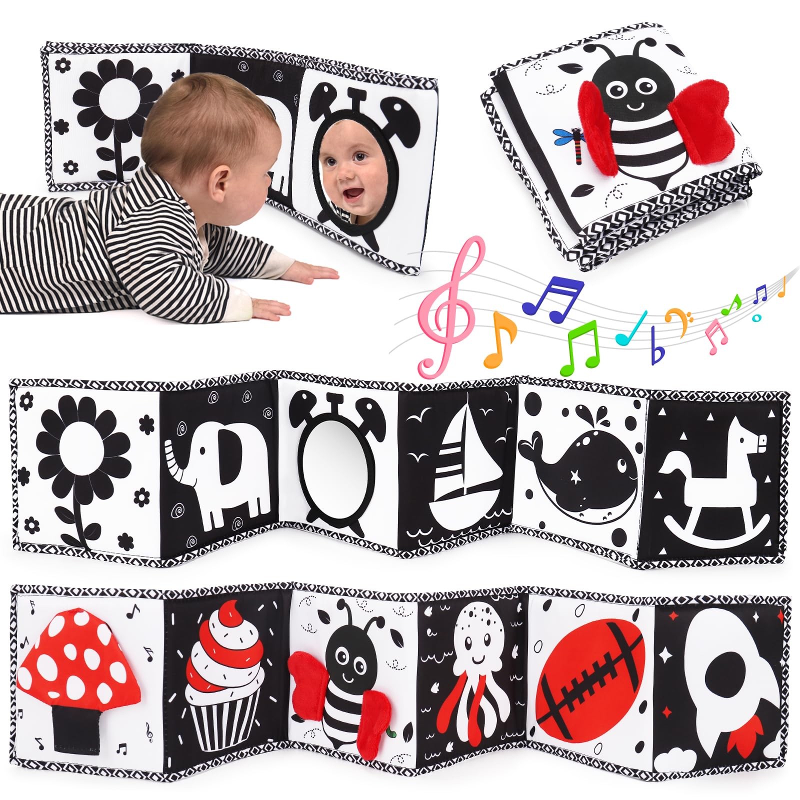 Black and White High Contrast Toys for Baby 0-3 3-6 Medium, Black,