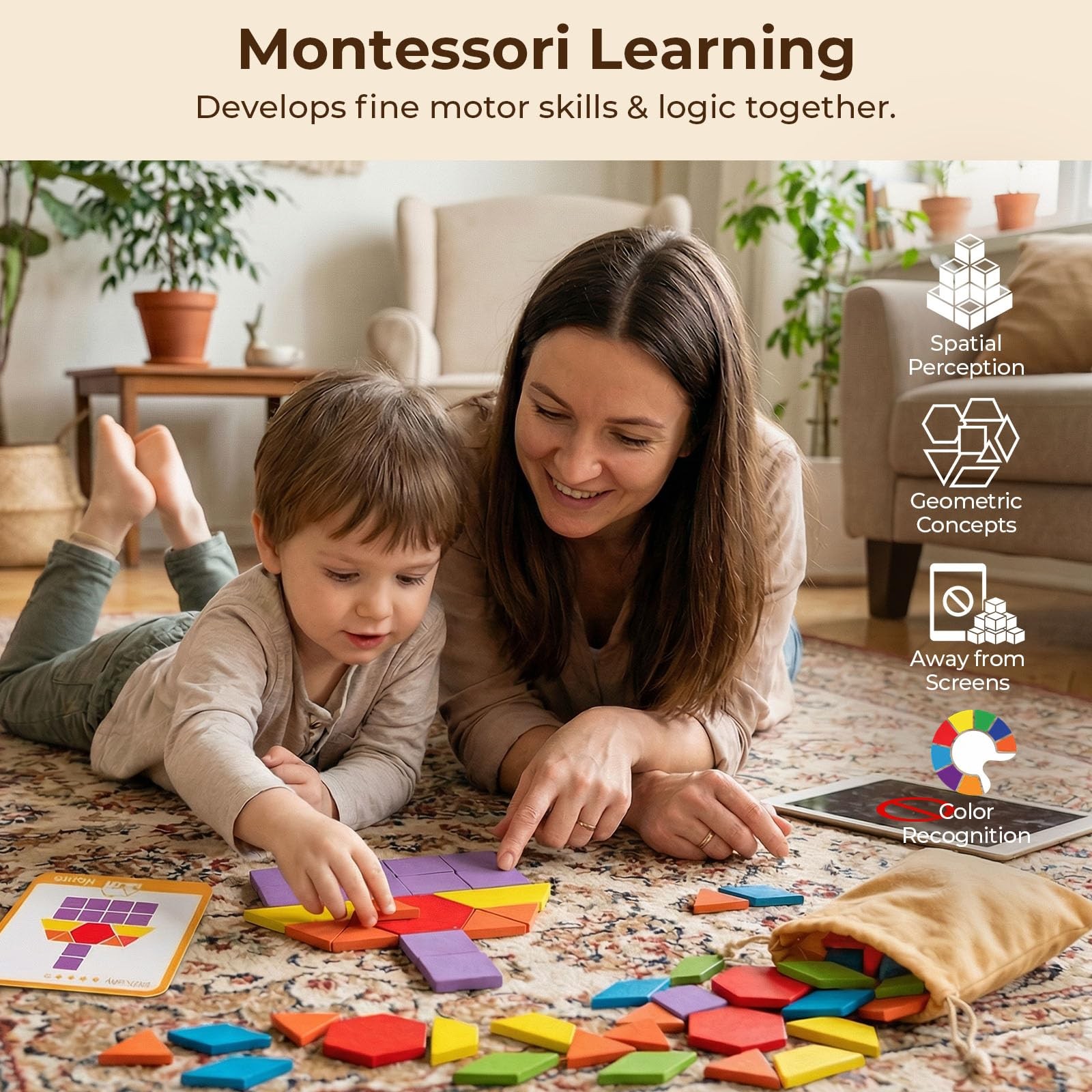 209 PCS Shapes Wooden Pattern Blocks for Kids, Geometric with Activity Cards …