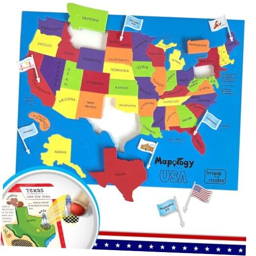 Mapology United States Flash Card Puzzle with Flags, Country- Capitals |