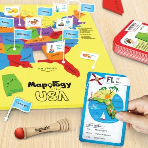 Mapology United States Flash Card Puzzle with Flags, Country- Capitals |