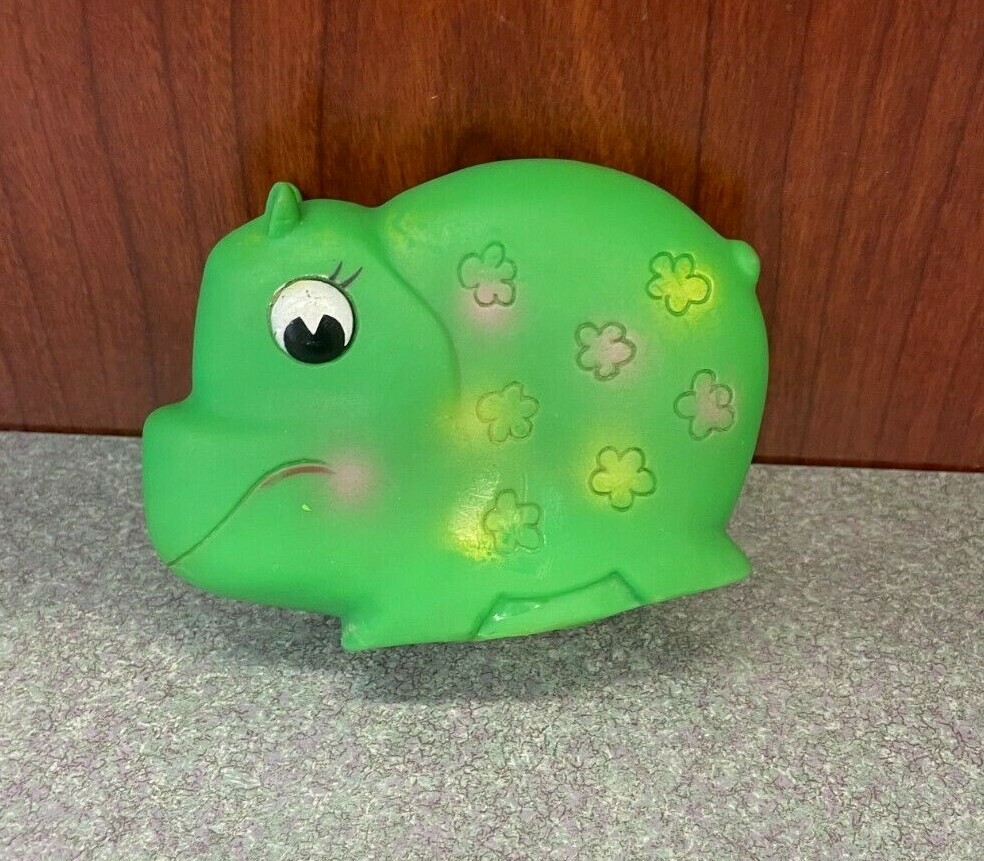 Green Hippo Squeaky 3.5″ Baby Infant Toy Flowers Animal Bath Hippopotamus
