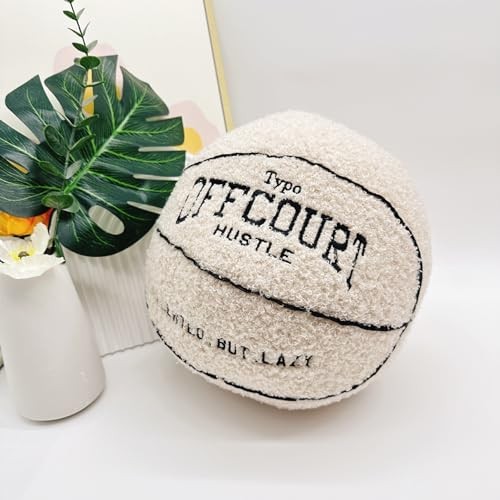 2023 New Offcourt Basketball Pillow, 11″ Basketball Shaped Teddy Fleece Beige