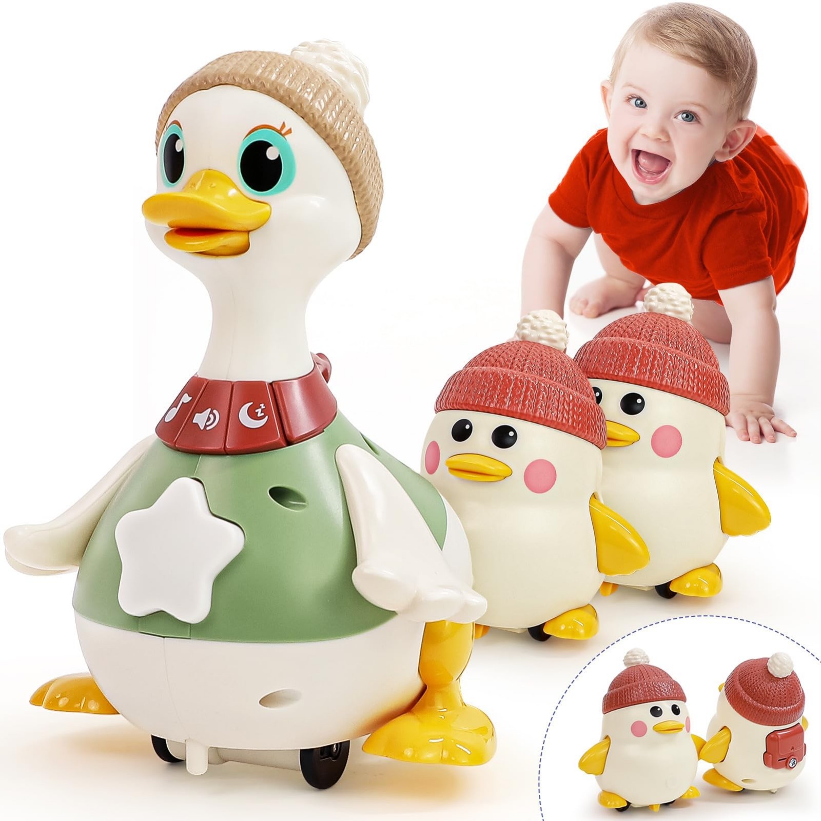 Baby Toys 6-12 Months Musical Dancing Duck Toy Set with Mama and Babys Tummy…