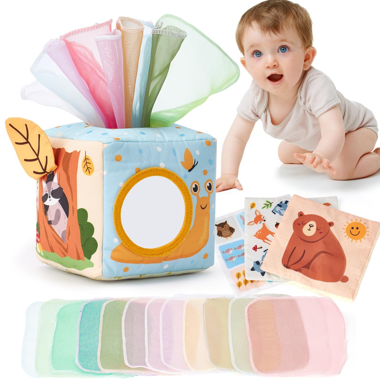 hahaland Baby Tissue Box Toy – Toys 6-12 Months Medium, Multi-color