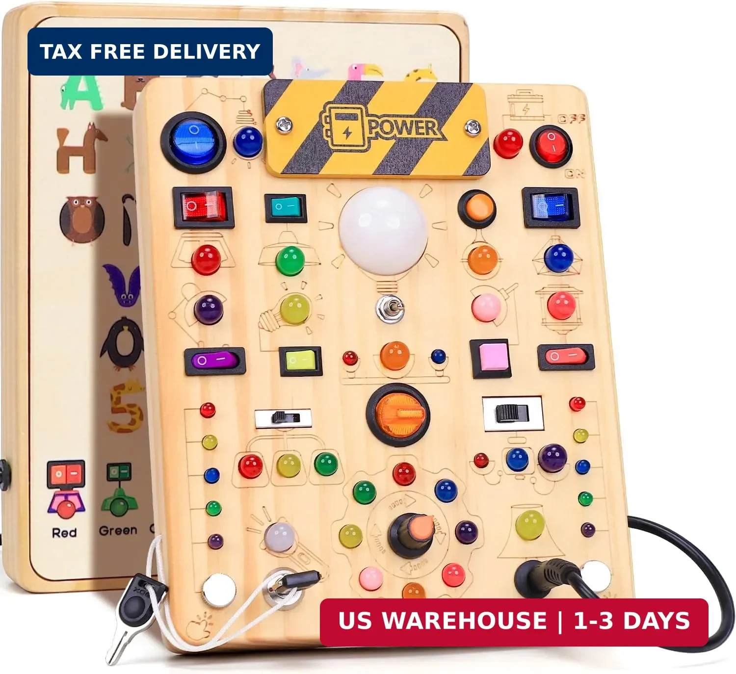 Busy Board with LED Light Switches, Montessori Toys for 1 2 3 Years Old, Toddler