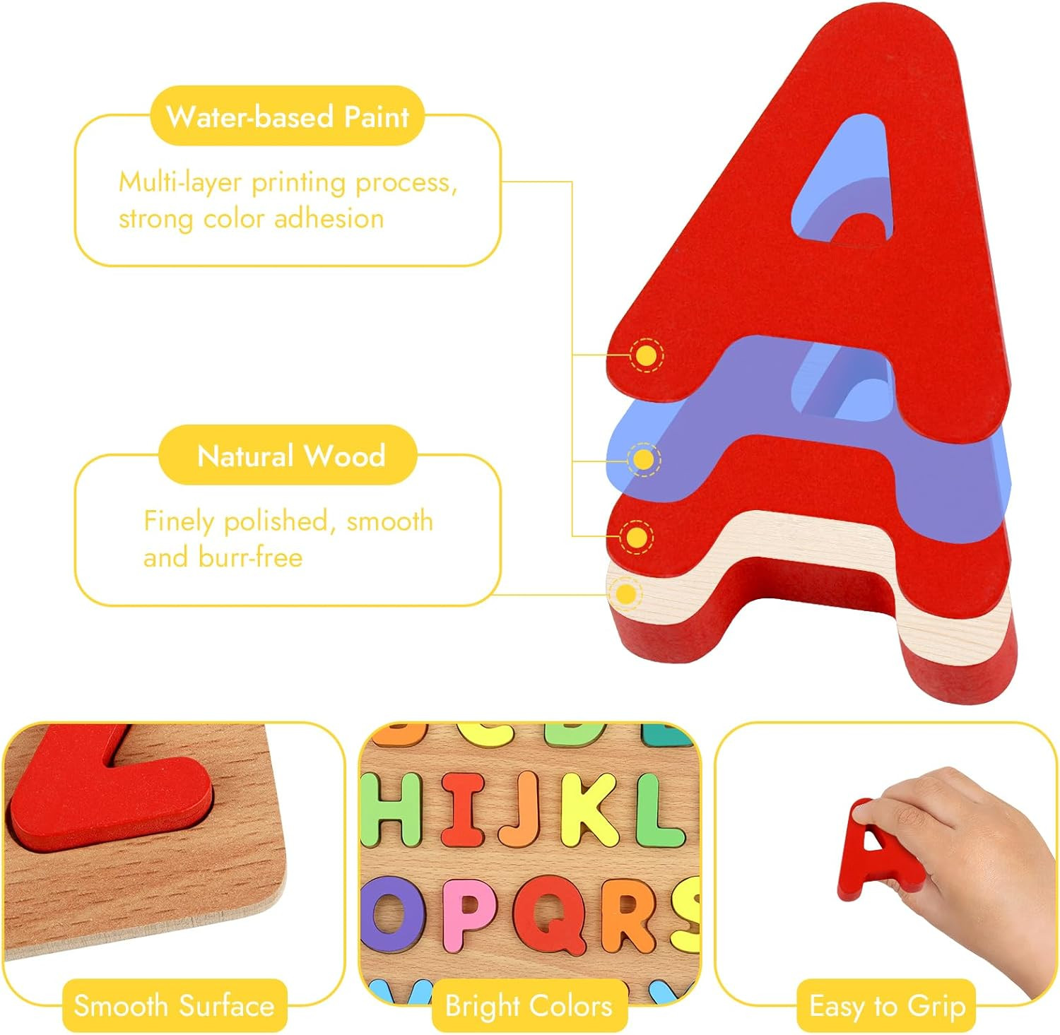 Alphabet Puzzle, Wooden Puzzles for Toddlers 3 4 5 Year Old, ABC Letter Puzzle,
