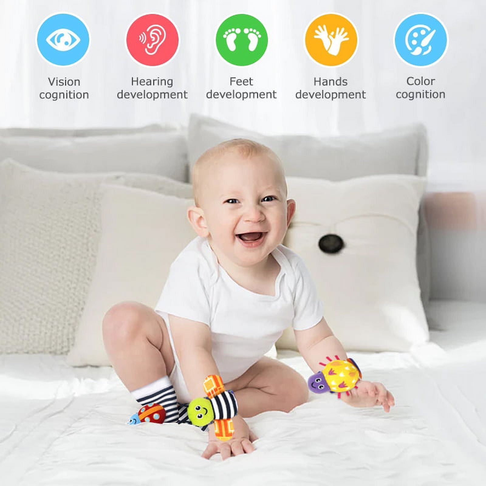 Butterfly Foot Finder Socks Wrist Rattles Toys for New Born Gift Set