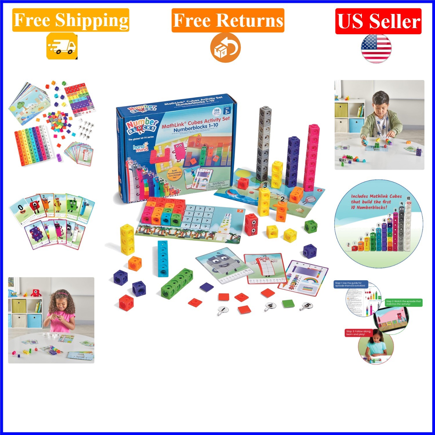 MathLink Cubes Numberblocks 1-10 Activity Set – Multicolored, 198 Pieces