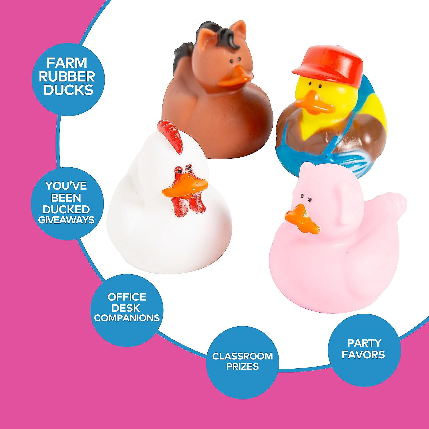 Farm Rubber Ducks, Duckies, 12 Pieces, Birthday Parties, Treasure 2 inches