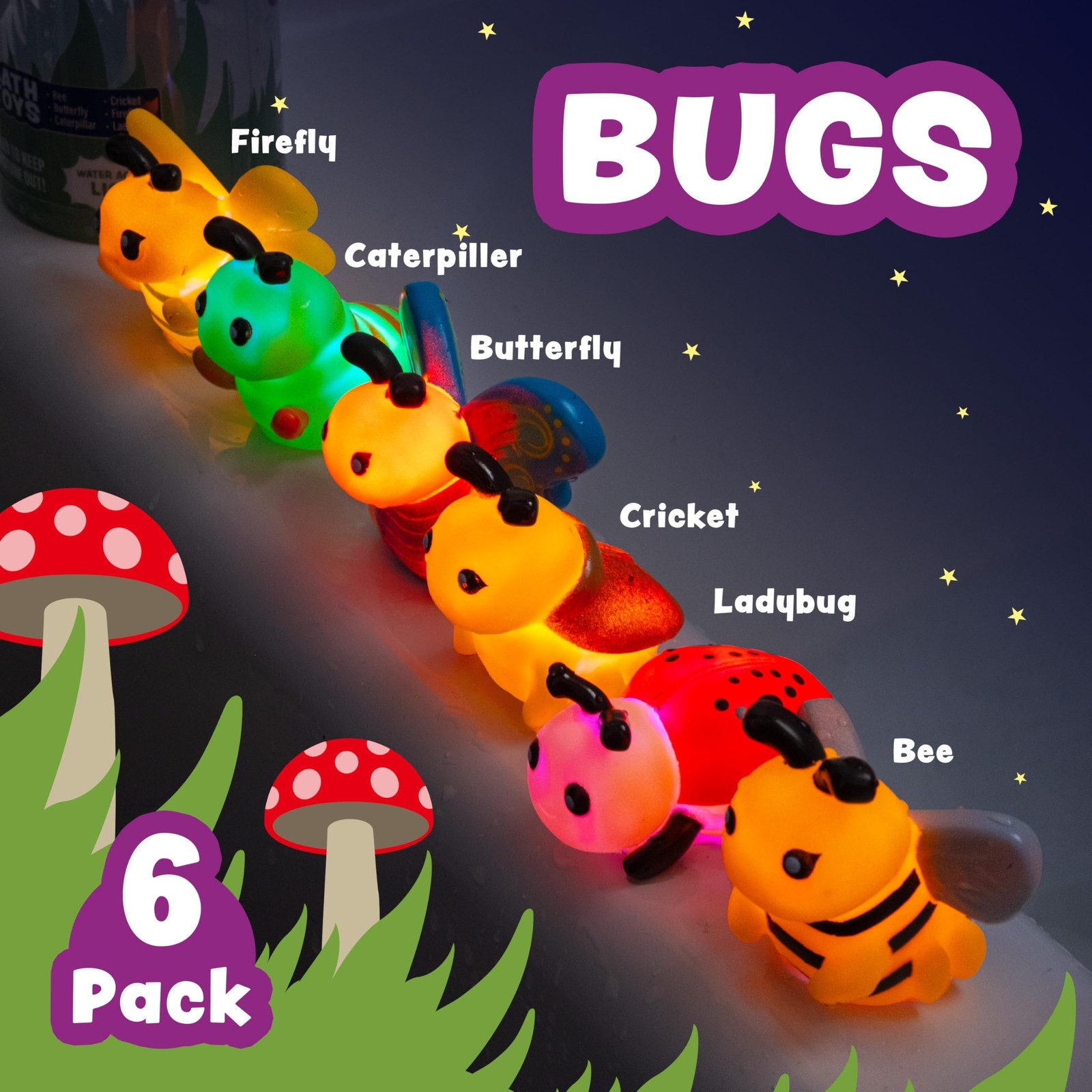 Tub Works® Bugs™ Light Up Bath Toys, 6 Pack | Water-Activated Multicolored