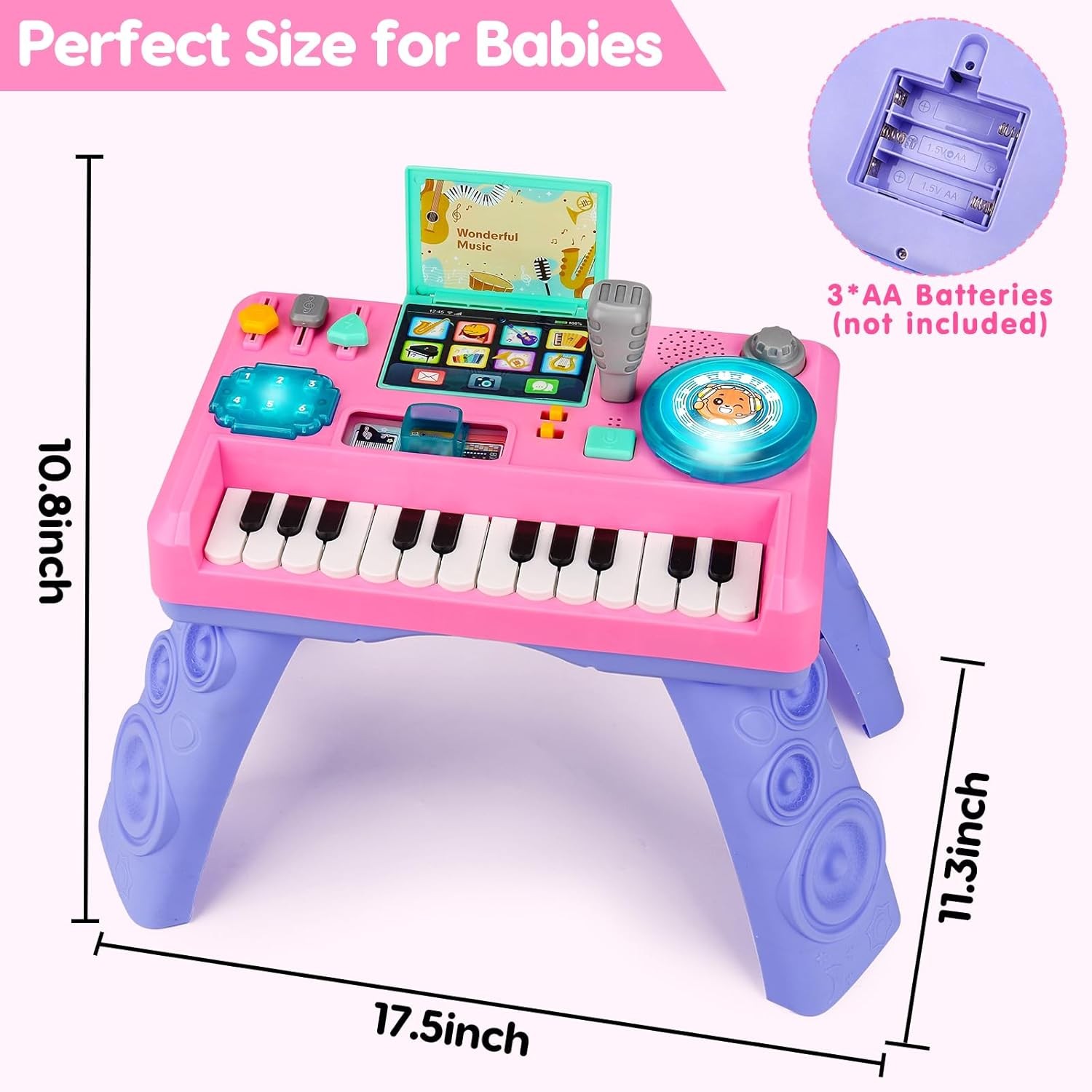Baby DJ Table for Toddlers 1-3 with Music & Light, Musical Baby Piano Toys 6