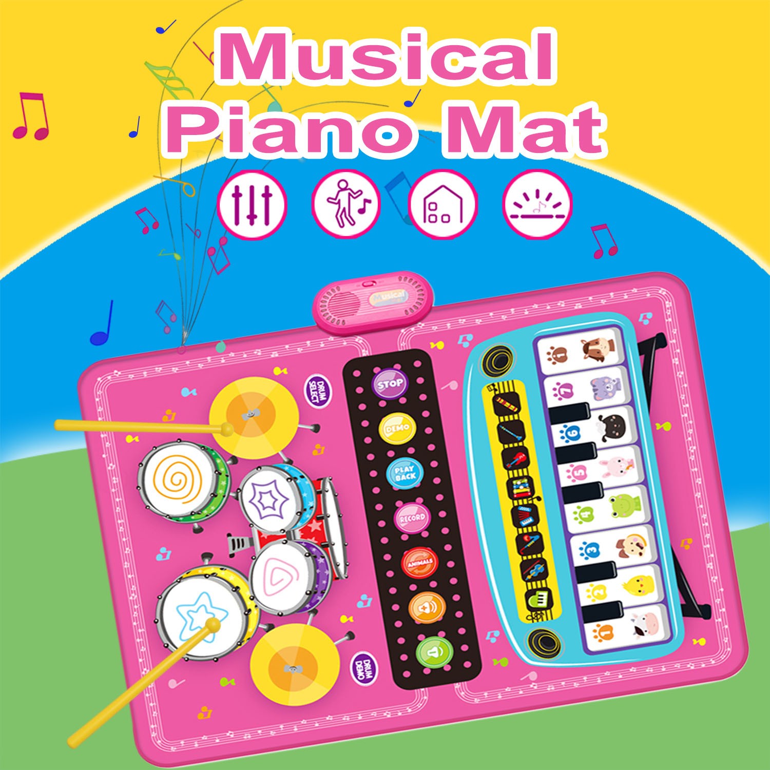 Child Baby Musical Mat Toy Floor Piano Keyboard Animal Blanket Early Education