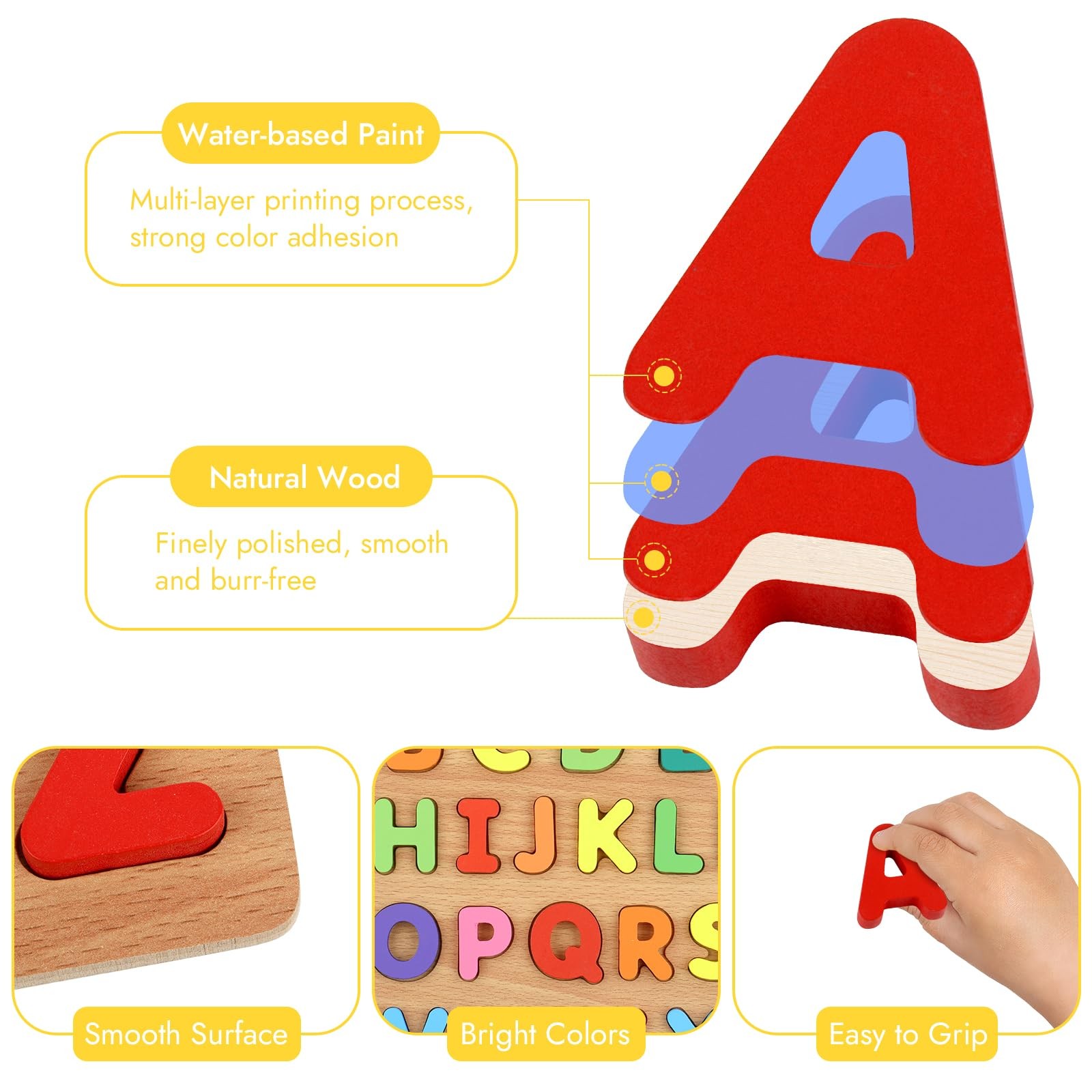 Alphabet Puzzle, Wooden Puzzles for Toddlers 3 4 5 Year Old, ABC Letter Puzzl…