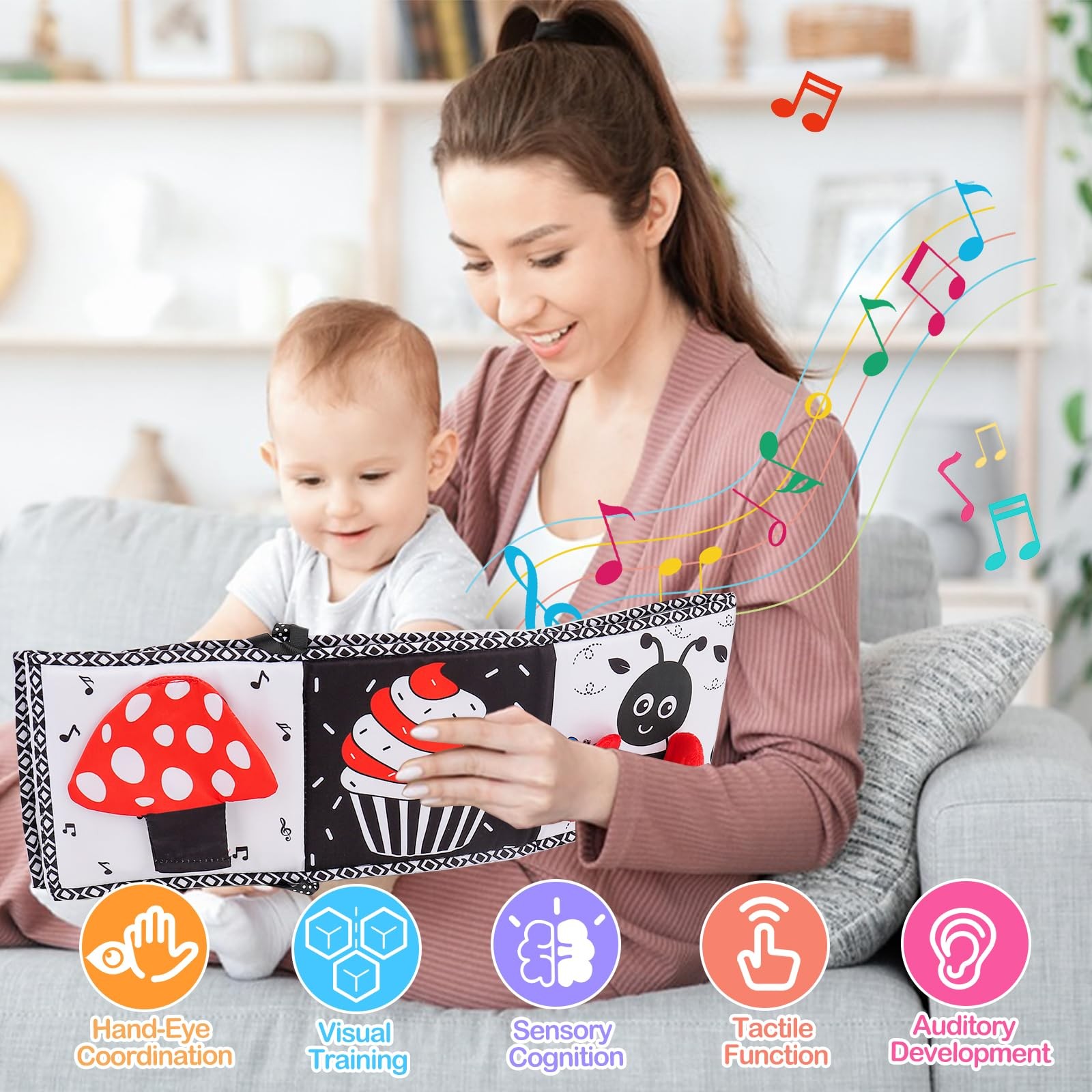 Black and White High Contrast Toys for Baby 0-3 3-6 Medium, Black,