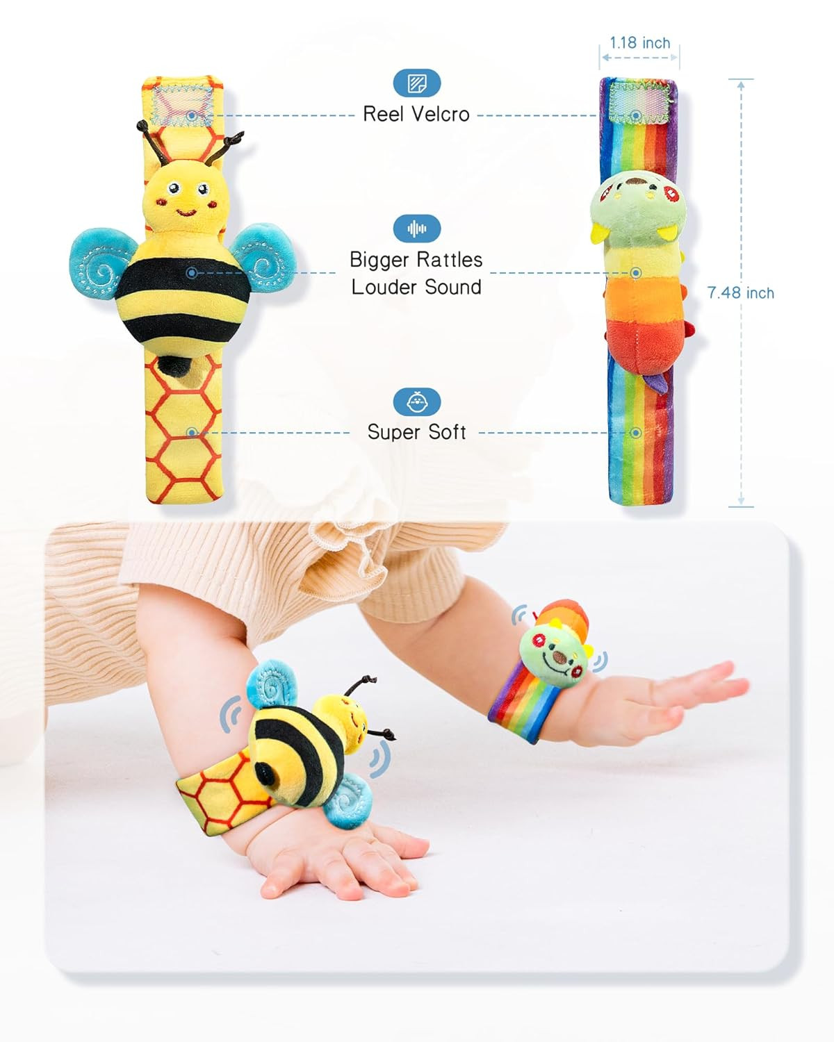 Baby Wrist Rattle Socks and Foot Finder Set, Perfect Baby Toys for 0-12 Months N