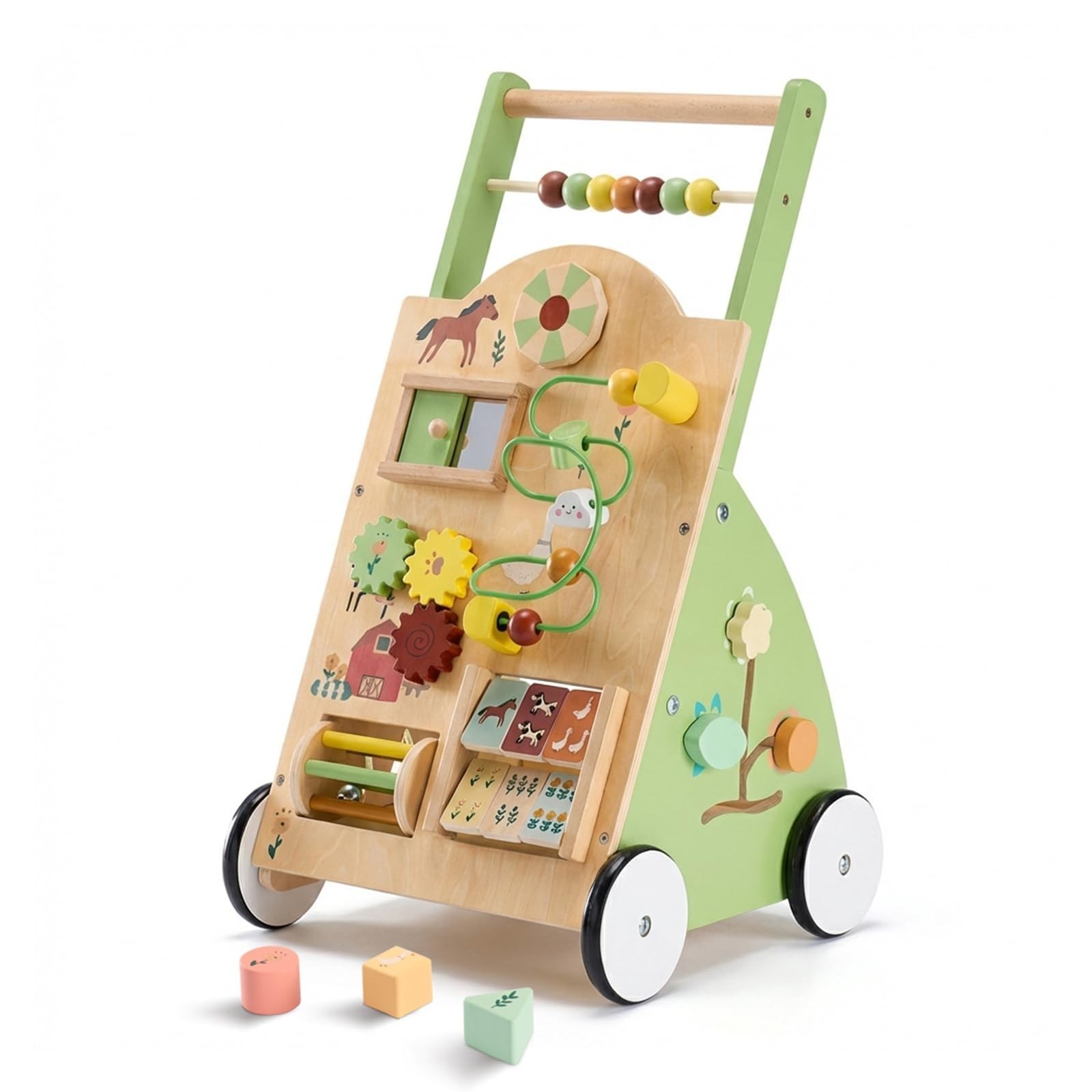 OLIXIS Wood Baby Walker Push Toy,Wheel Speed Adjustable,Montessori Activity Toy