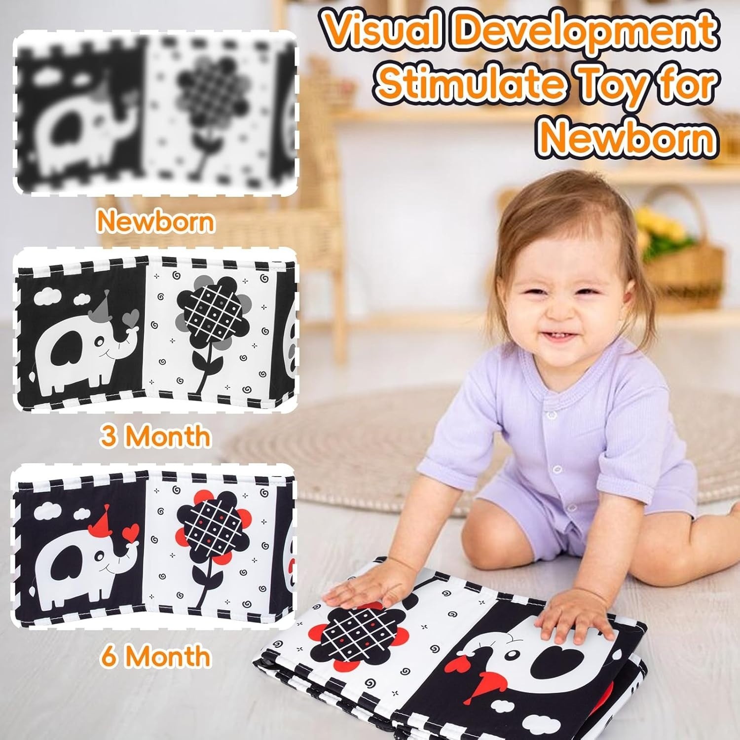 Cawgug Black and White High Contrast Baby Toys for Newborn Brain Development Tum