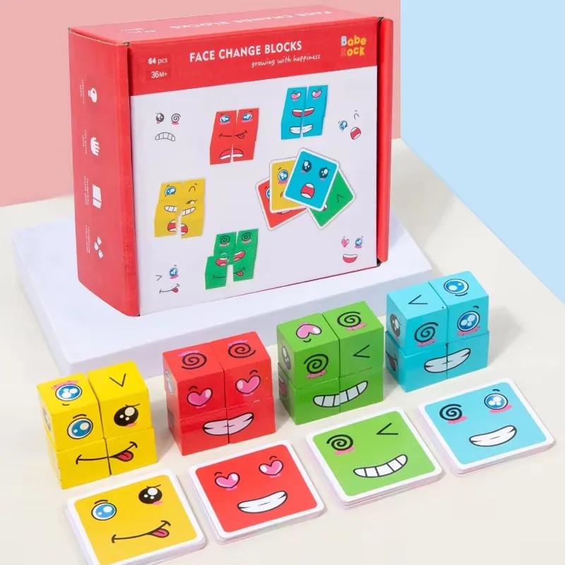 Face Change Cube Puzzle Game Kids Expression Matching Blocks Toy Set