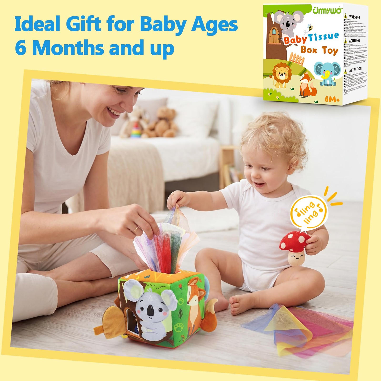 URMYWO Baby Tissue Box Toy, Montessori Sensory Toys 6-12 Months medium-large
