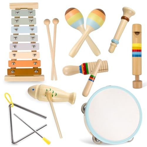 Baby Musical Instruments-Montessori Wooden Toys for Toddlers 1-3 Neutral Colors